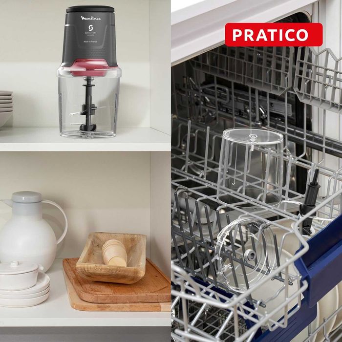Електрическа чопърка Moulinex Easy Press AT740H с мощен 600W мотор, 4 остри ножа от неръждаема стомана, капацитет 500 мл, лек ДЕФЕКТ!