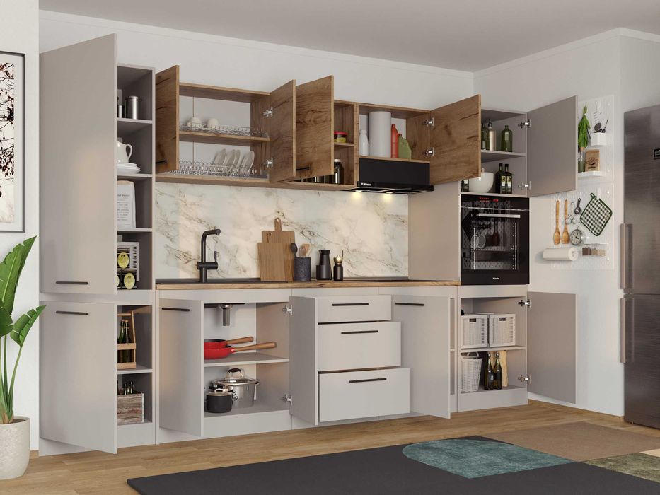 Set Mobila Bucatarie Linea 320 Casmir / Stejar C14 - Transport Gratuit