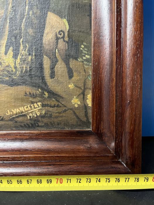 Стара картина/1946 г./-Селски пейзаж с маслени бои на дърво