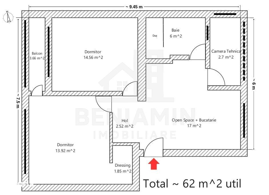 3 Camere-Mobilat-Utilat-60mp-Centrala Termica-Zona Grivitei