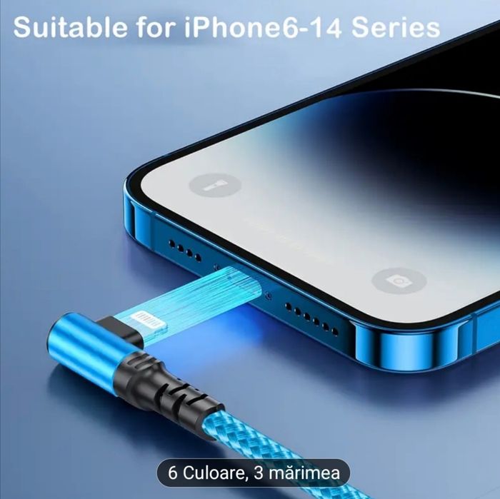 Încărcător  USB-A la Lightning 90 Grade, pentru iPhone 14 13 12 11 Pro
