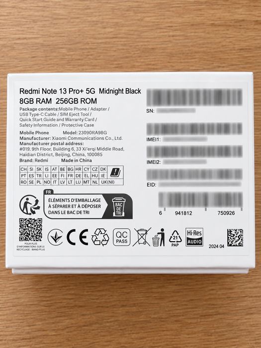 Xiaomi Redmi Note 13 Pro+ 5G 8/256GB – Midnight Black – отлично състояние
