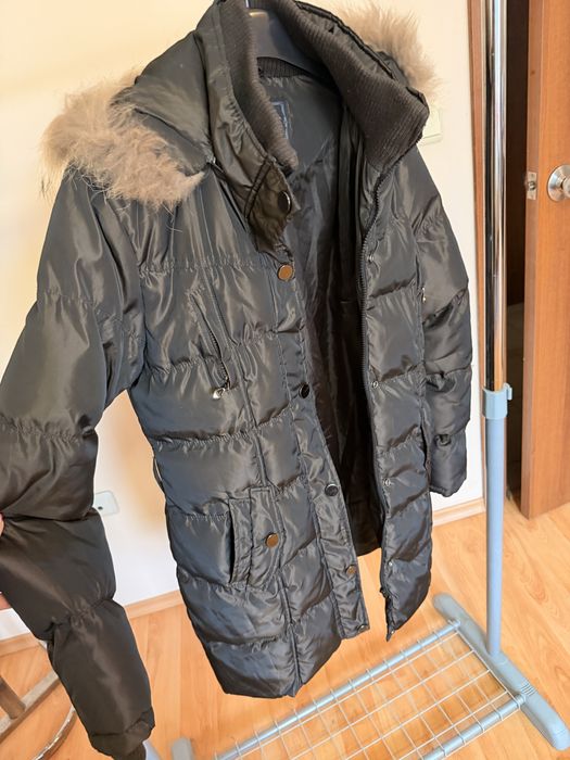 Пухенка в кафяво с косъм от лисица