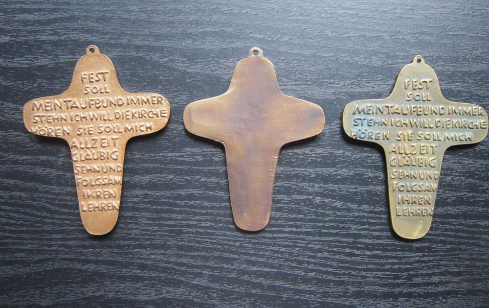 cadou rar Cruce Alfa & Omega bronz masiv Weinert vintage Germania 3buc