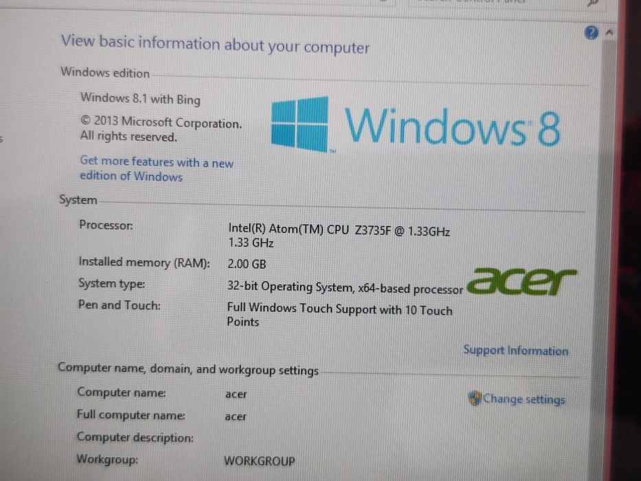 Tableta Acer Swift 10 - Windows 8.1 - 2gb RAM