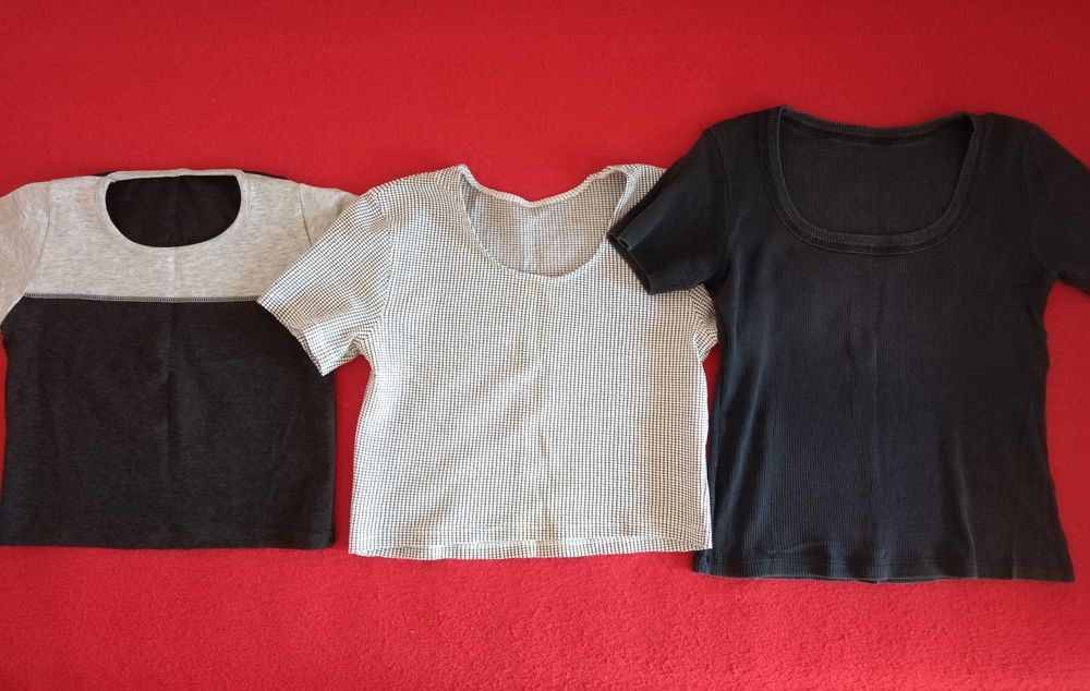 Къси блузки и потници памучни и изкуствени материи размери S и M