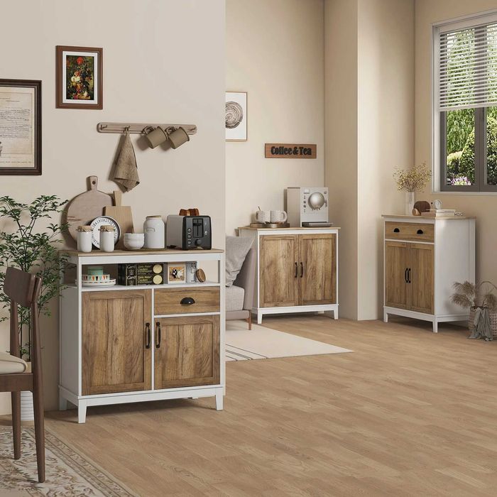 Dulap cu sertar , stil Rustic , Alb si Lemn , HOMCOM