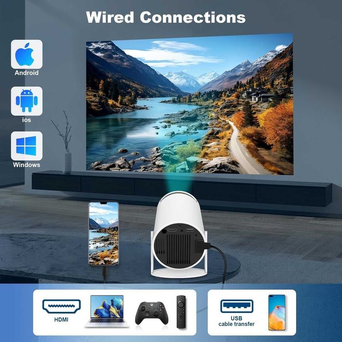 Мини проектор, интелигентен 4K 1080P проектор с WIFI 6 и Bluetooth