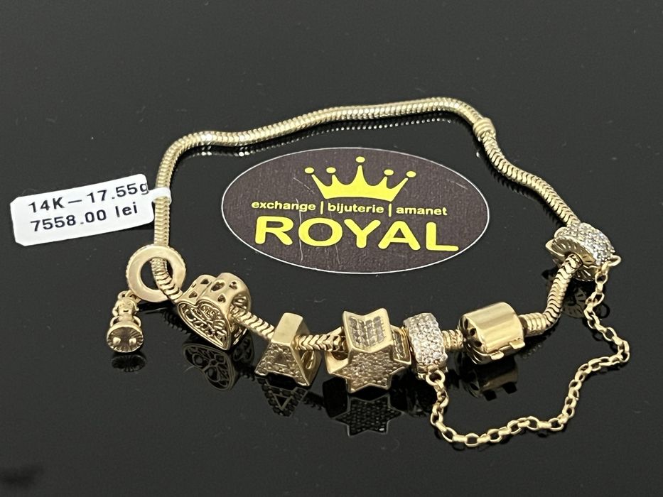 Bijuteria Royal CB : Bratara dama cu charmuri aur 14k 585  17,55 gr