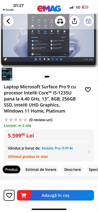Microsoft Surface pro 9 desigilata, windows 11 preinstalat
