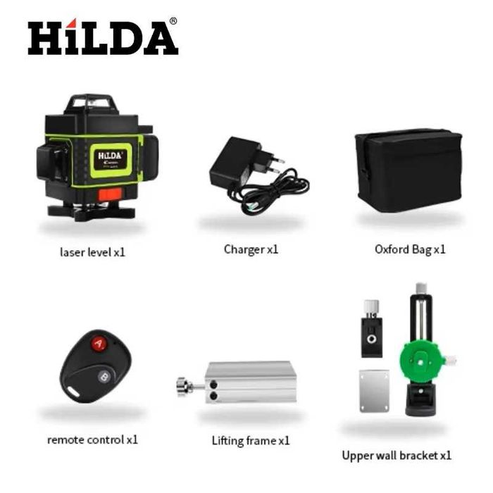 Nivelă Laser HILDA 4D 16 Linii, Fascicul Verde 360°, Auto-Nivelare nou