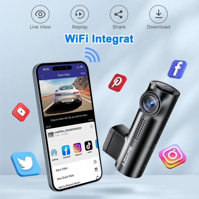 Camera auto de bord AZDOME M330 FHD 1080P, WiFi, G-sensor, ecran