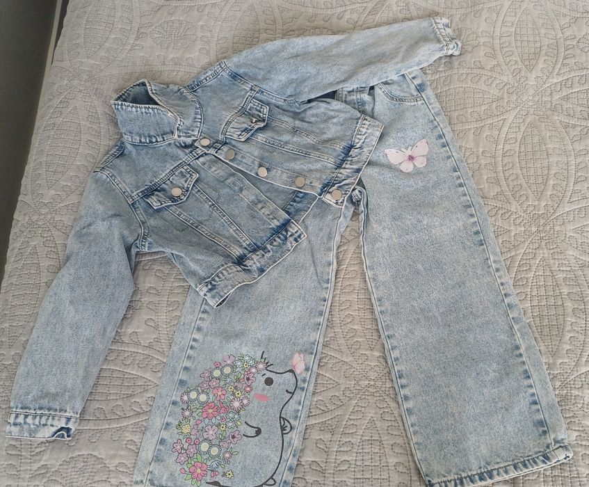 Дънково яке + дънки 7-8 години