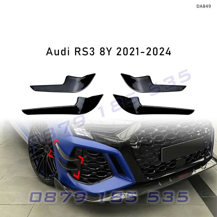 Сплитер добавки за предна броня за Audi RS3 8Y 2021-2024, черен гланц – DA849 тунинг разширения ауди рс3