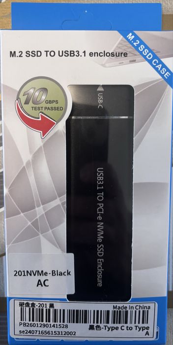 Кутия за SSD DeTech, M.2 SSD NVMe, USB3.1 Type-C, Черен