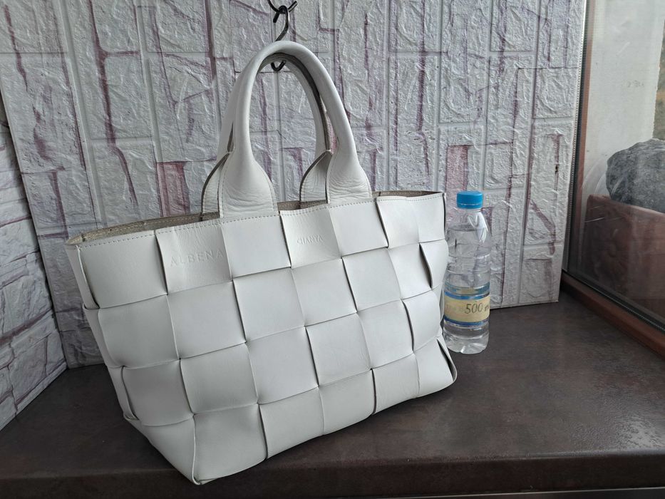 дамска чанта,бяла кожена чанта-естествена кожа