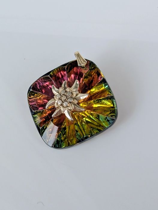 Pandantiv vintage aurora borealis, iradescent, floare de colt