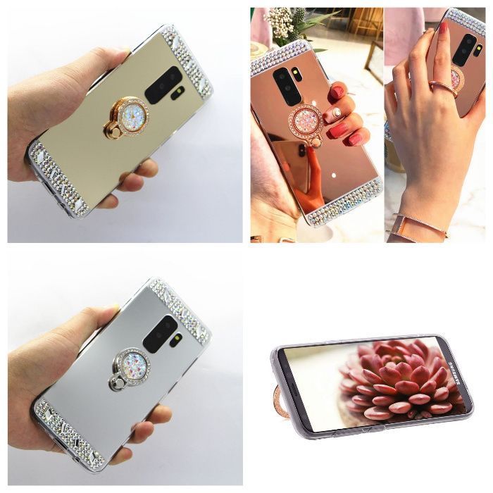 Husa oglinda, pietricele + inel pt. Samsung Galaxy S9 , S9+ , S9 Plus
