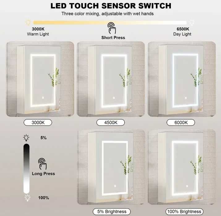 лед LED - шкаф с огледало, за баня гланц, шкаф за баня с осветление