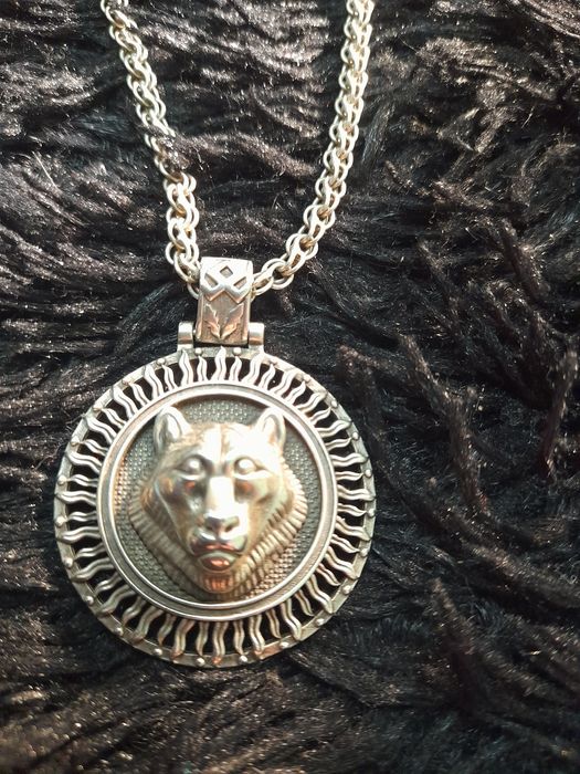 Кулон волк и цепь серебро