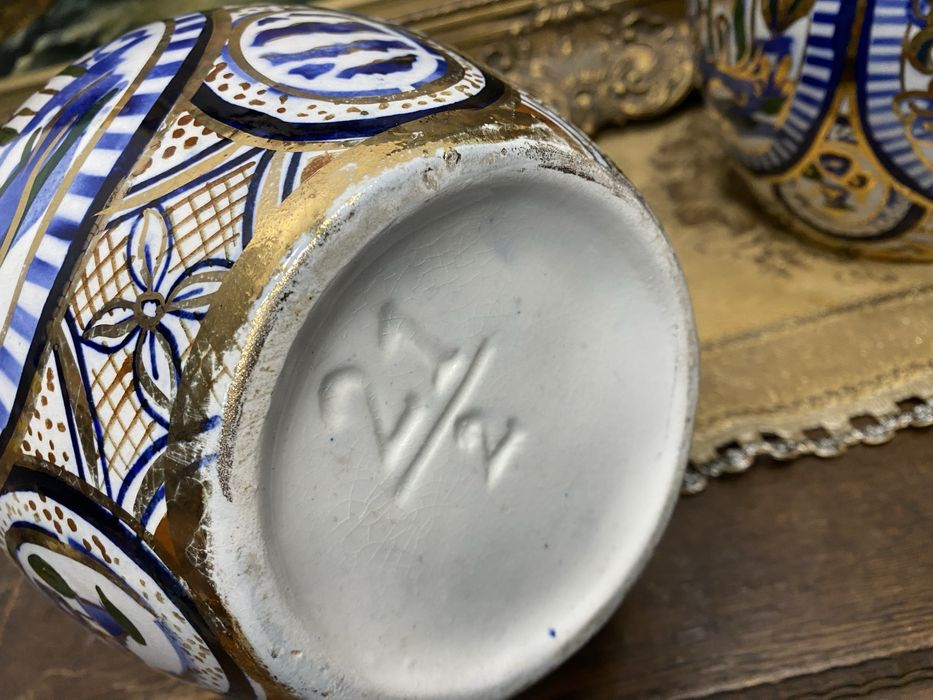 Двойка декоративни кани порцелан Испания 1950 1970 ръчно рисувани