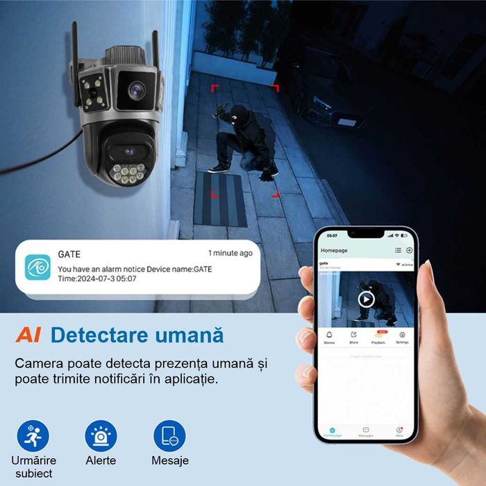 Cameră de supraveghere 4G, 10MP, 5K Ultra HD, Zoom 10X, Night Vision