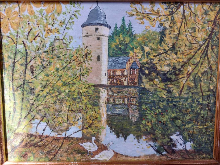 Tablou peisaj toamna cu lebede