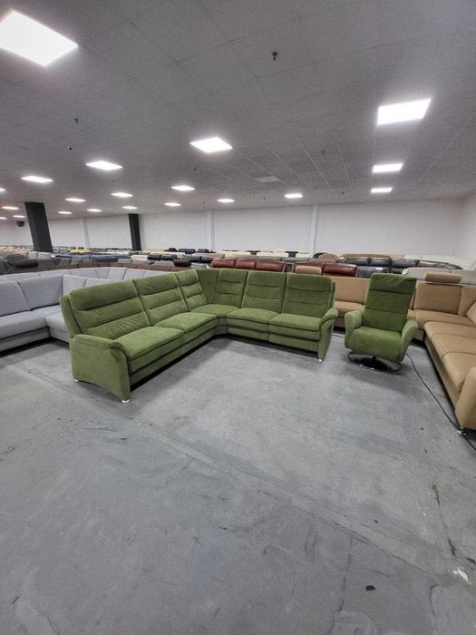 Зелен ъглов диван от плат с ел.релакс и фотьойл "PP - PF20073"