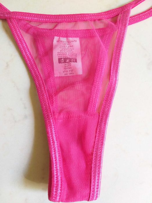 Chiloti tanga mini snur sexy / erotici fete / femei roz neon plasa fina transparenta mar. S (noi)