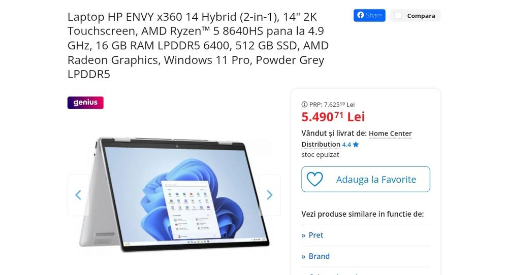 Laptop HP envy x360 2 in 1 16gb RAM DDR5 14" AMD Ryzen