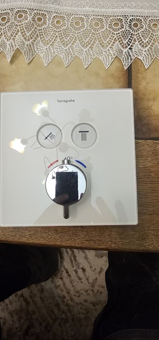 Baterie dus incastrata Hansgrohe ShowerSelect Glass alb- crom termosta