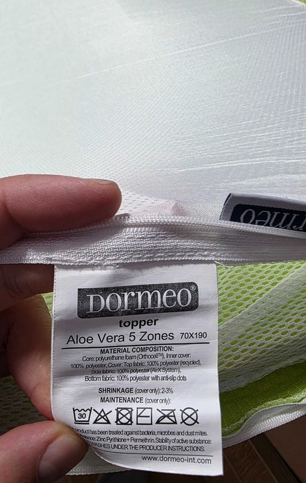 Topper saltea Dormeo Aloe Vera 5Z, 70 x 190 cm, cu spuma Orthocell