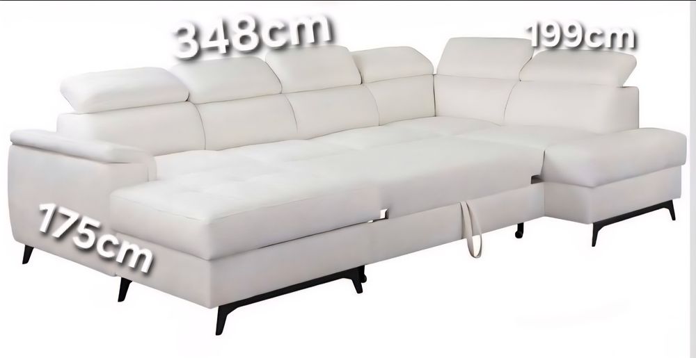NOU Coltar U-form 348cm, stofa, gri, extensibil