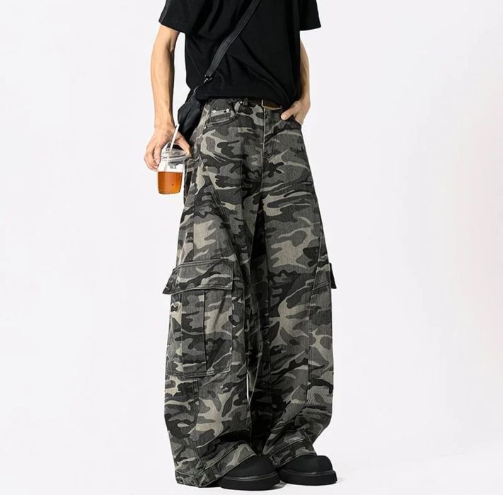 Камуфляжные широкие джинсы военный стиль для парней и девушек