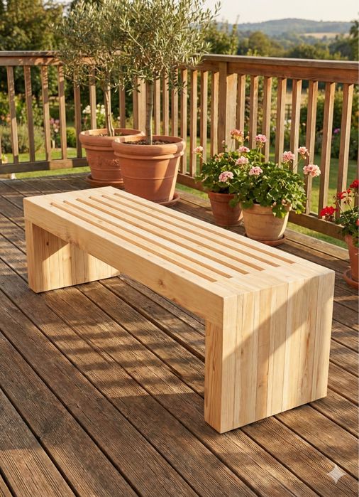 Bancă Lemn Masiv – Design Modern "Block" – Terasă / Interior / HoReCa