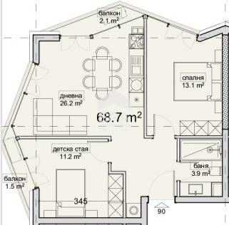 Тристаен панорамен апартамент за продажба в предстоящ строеж на жилищн