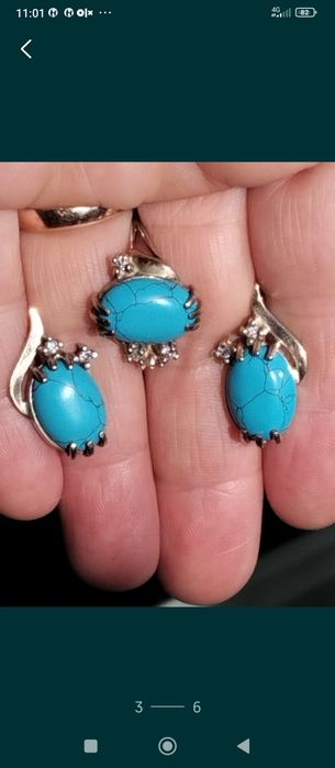 Наборы серебра с золотом вставка бирюза