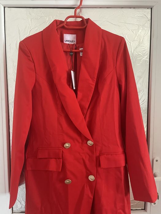 Unique21 double breasted asymmetric blazer dress in red