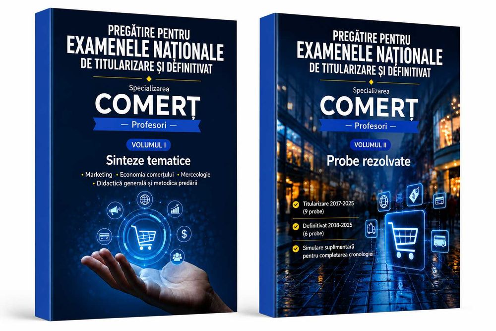 Pachet pregatire Titularizare si Definitivat COMERT – Profesori, Vol. I Sinteze tematice + Vol. II Probe rezolvate 2017–2025