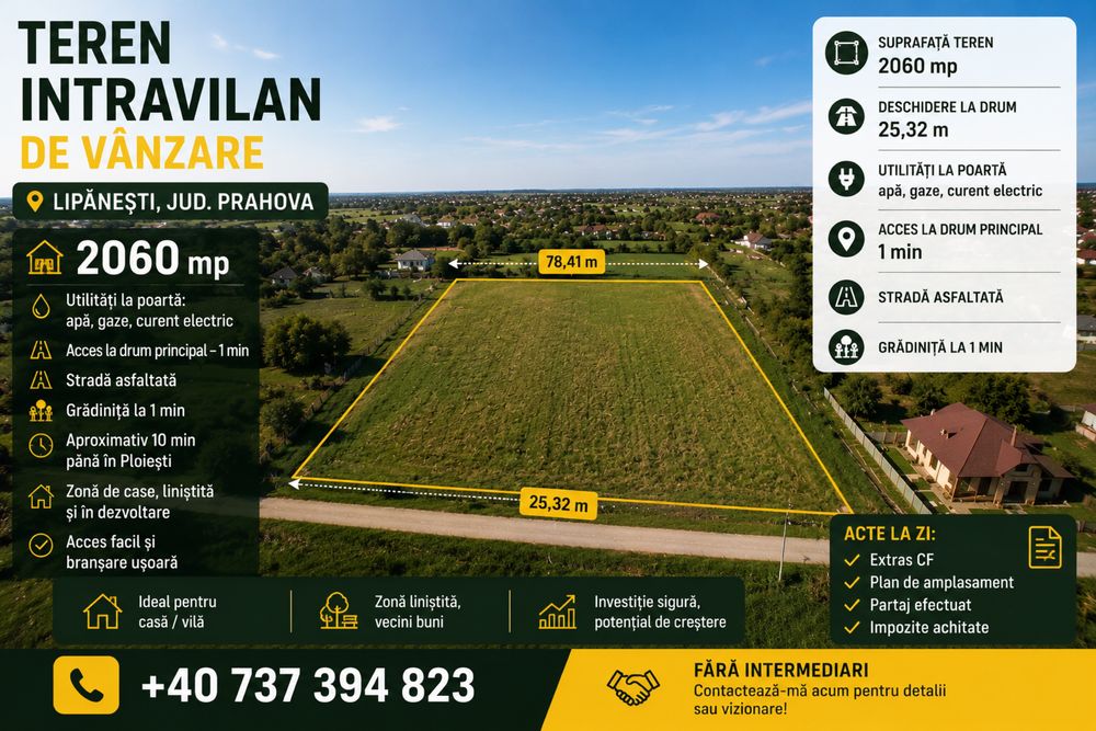 Teren intravilan de vânzare – Lipănești, jud. Prahova – 2060 mp