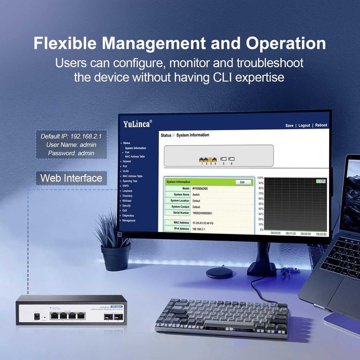 Switch ethernet gigabit gestionat 6 port 10Gbps,4x10G RJ-45,2x10G SFP+