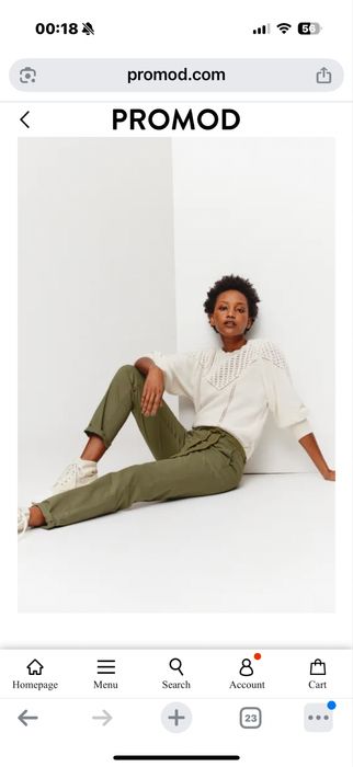 Брюки женские от бренда Promod, цвет хаки, прямой крой средняя посадка