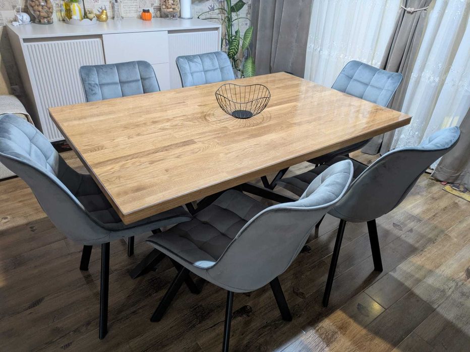 Masa lemn masiv stejar, picior metal tip spider, extensibila 6/10 pers