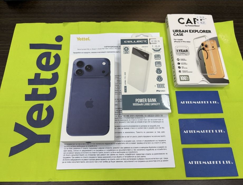 ЗАПЕЧАТАН 256GB iPhone 17 Pro Max Yettel Гаранция 2029г. Blue