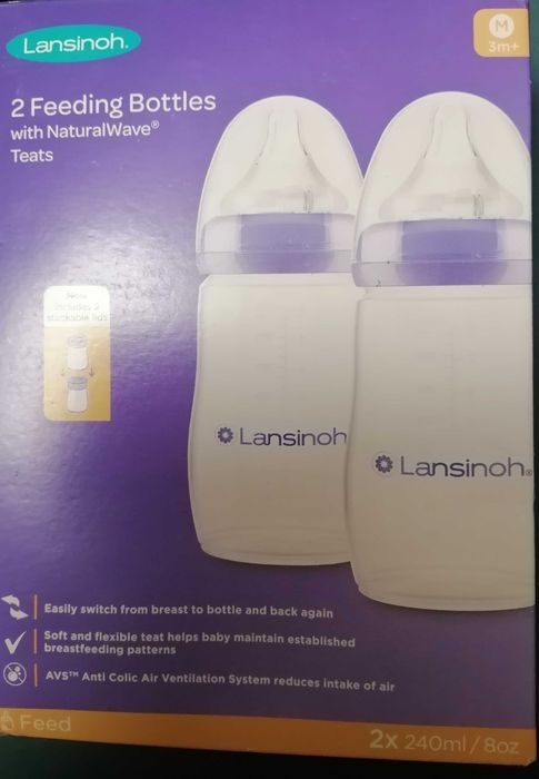Biberon cu tetina Natural wave , 240ml, 2 bucati, Lansinoh