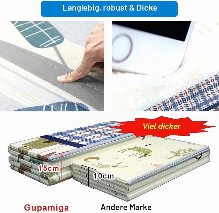 180x200x1.5см Голяма сгъваема двулицева бебешка постелка за игра Gupamiga XPE