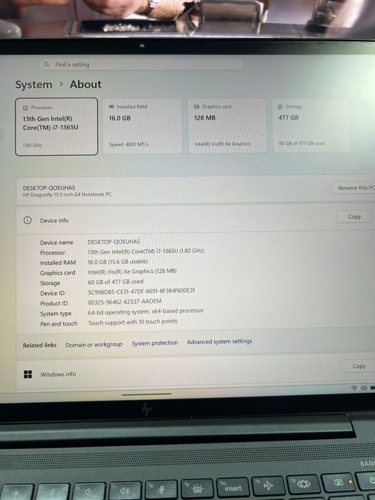 Vand laptop hp elite dragonfly g4 i7 1355u 16gb ddr5 ssd 512gb touchscreen