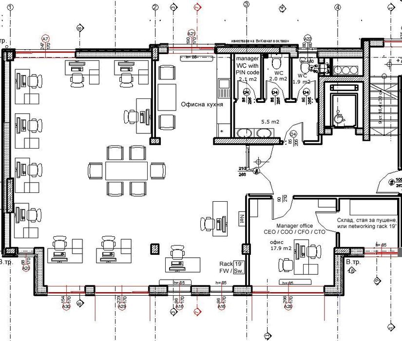 136 кв.м офис с до 8 паркоместа – open space, подово отопление, топ с