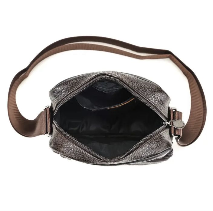 Мъжка универсална кожена чанта/Практична и удобна с черна естест. кожа