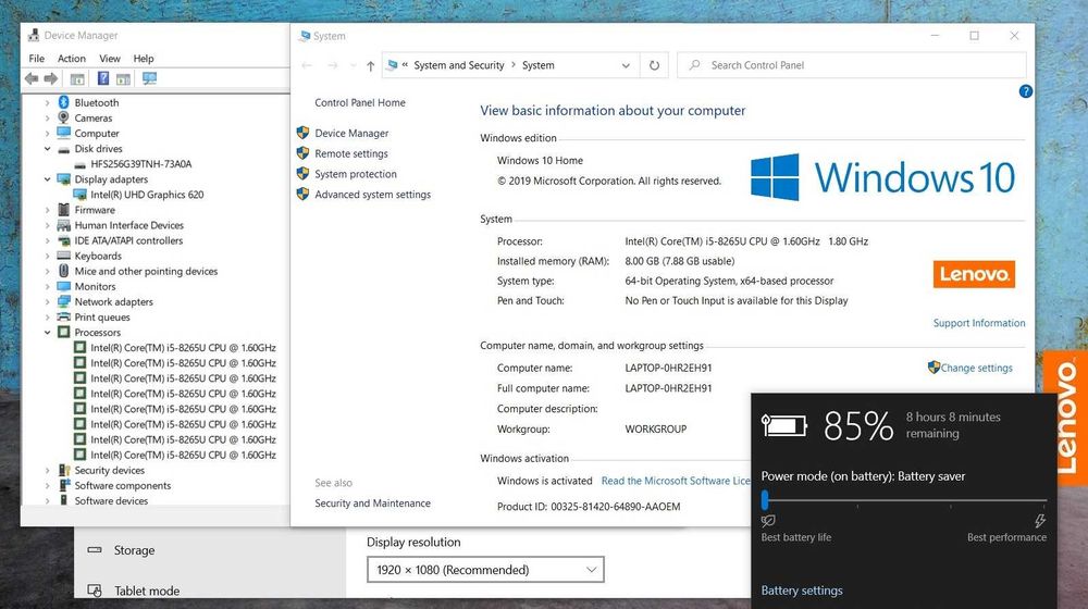 Laptop Lenovo Ecran 13" Full HD, i5-82650U, 8 GB DDR4, SSD 256 GB